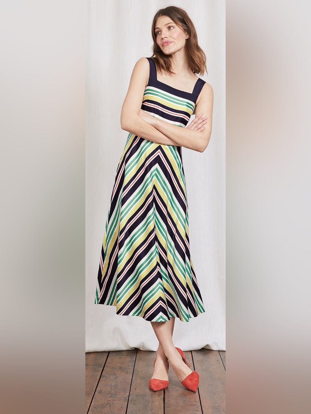 Boden A-Line Andrea dress Striped Midi Size 10 Lined Cotton
